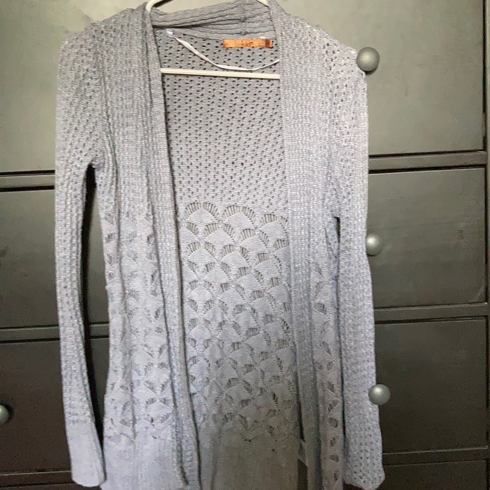(Belldini)Grey boho “holey” sweater